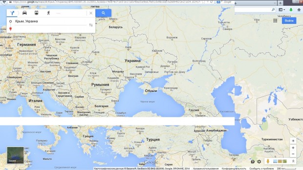 Map of the Crimea as it now displays on Google.ru