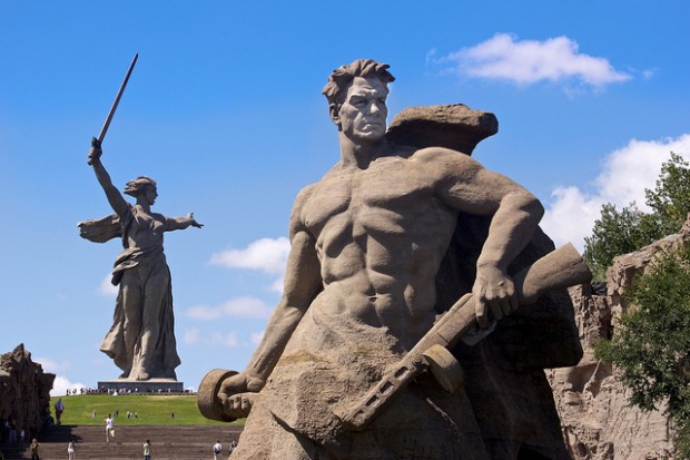 "The Motherland Calls," a statue in Volgograd commemorating the Battle of Stalingrad, designed by Soviet sculptor Yevgeny Vuchetich and structural engineer Nikolai Nikitin. Photo by Jacopo Romei
