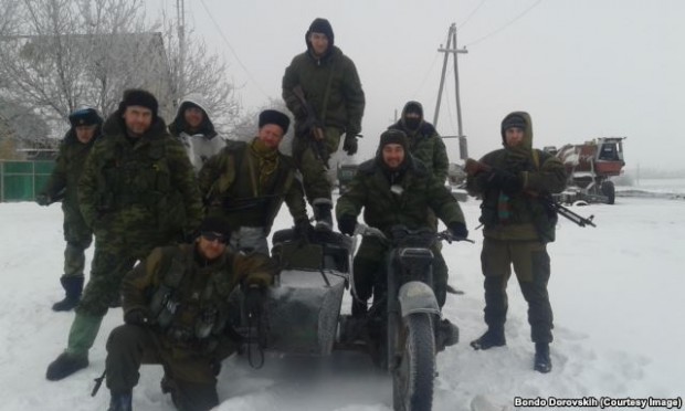 Russian-backed fighters in the "Imperial Legion" with Bondo Dorovsikh, Russian volunteer.