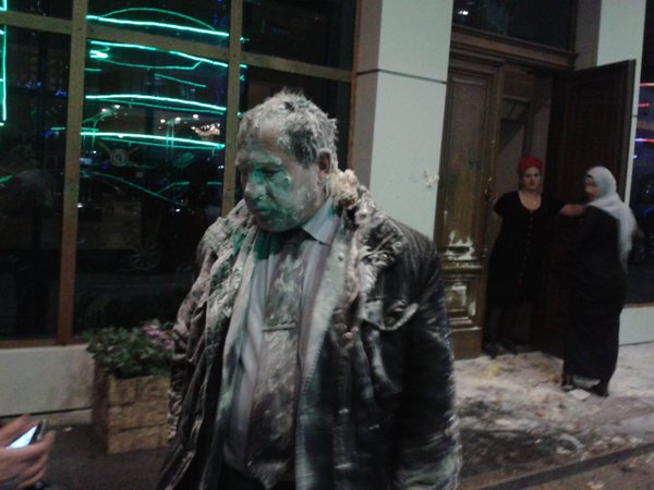Igor Kalyapin, human rights lawyer and head of the Committee to Prevent Torture in Grozny outside the hotel where he was attacked by thugs March 16, 2016