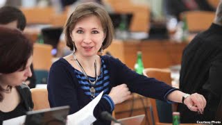Natalya Taubina giving a report on human rights in Russia at the UN in Geneva in 2012. 