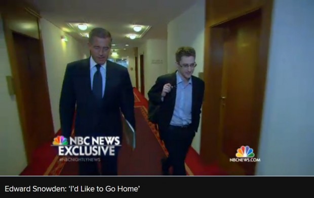 Screenshot of NBC's Brian Williams with Edward Snowden before interview in Moscow.