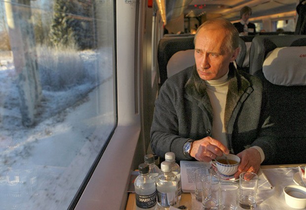Putin aboard Russia's first high-speed railway in 2009. Photo by RIA Novosti/Alexei Druzhin
