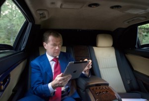 Prime Minister Dmitry Medvedev on his i-Pad. Photo by Sergei Guneyev/RIA Novosti
