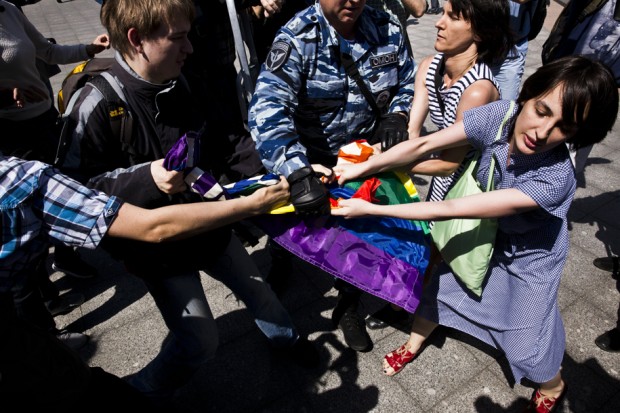Gay parade in Moscow broken up by riot police, 31 May 2014. Photo by Yevgeniya Fedlman/Novaya Gazeta.