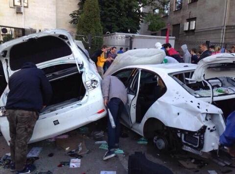 Damaged Russian Embassy cars in Kiev.