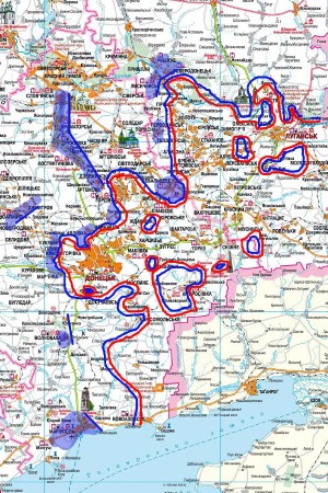 The "seven targets Russian forces are likely to attack" drawn on a map of eastern Ukraine. Image: Topwar.ru