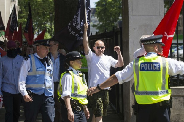 Violent neo-Nazi Eddy Stampton leading the demonstration, 4 July 2015, London. Photo: Jack Taylor/AFP/Getty Images