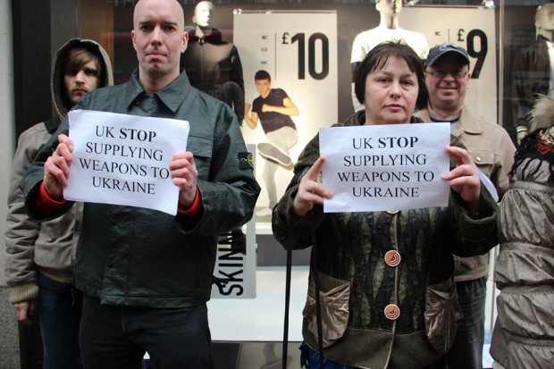 Neo-Nazi Piers Mellor (left) at an anti-Ukrainian protest, March 2015, London